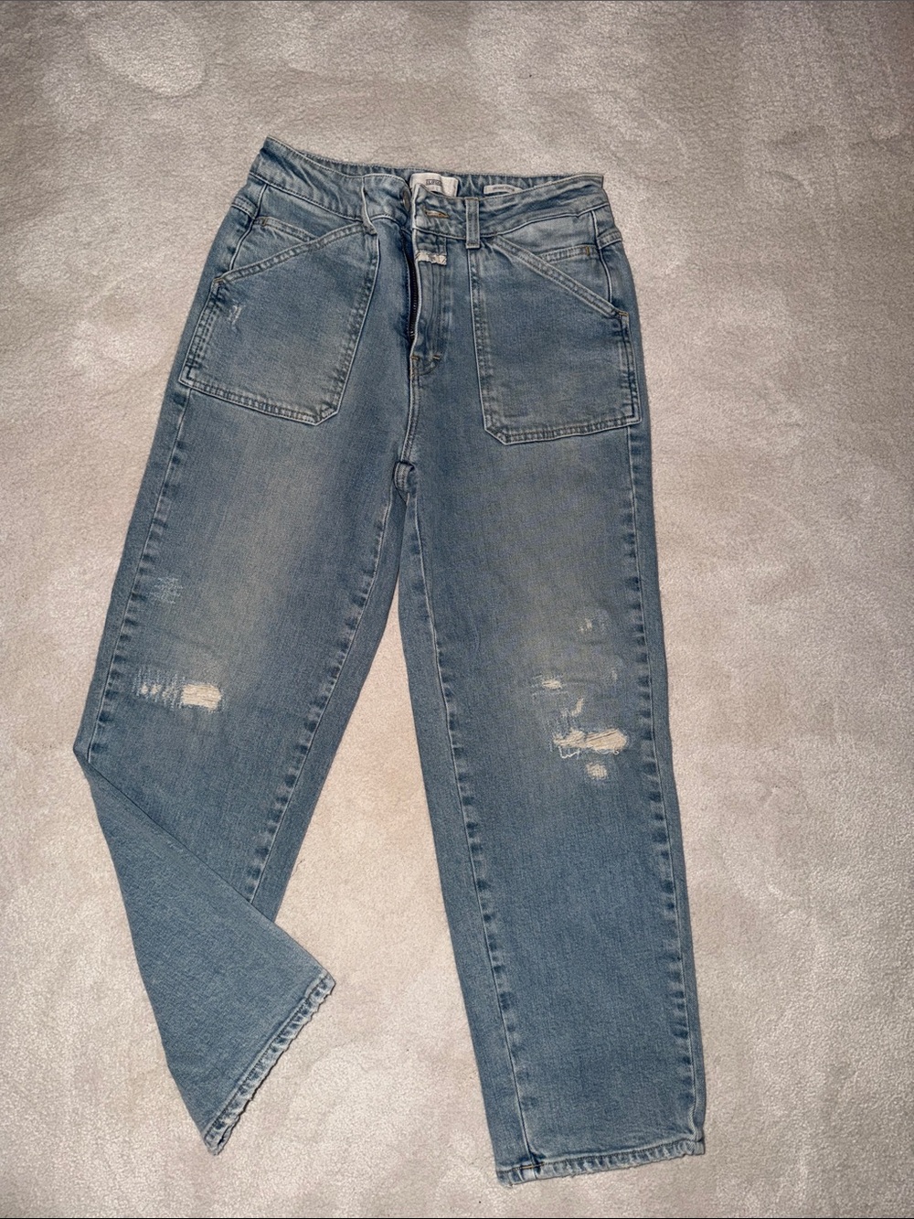 Closed Denim Women’s High-Rise Relaxed Fit Distressed Jeans in Blue size 27